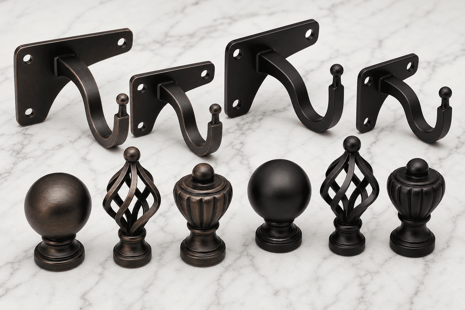 Curtain rod brackets and finials