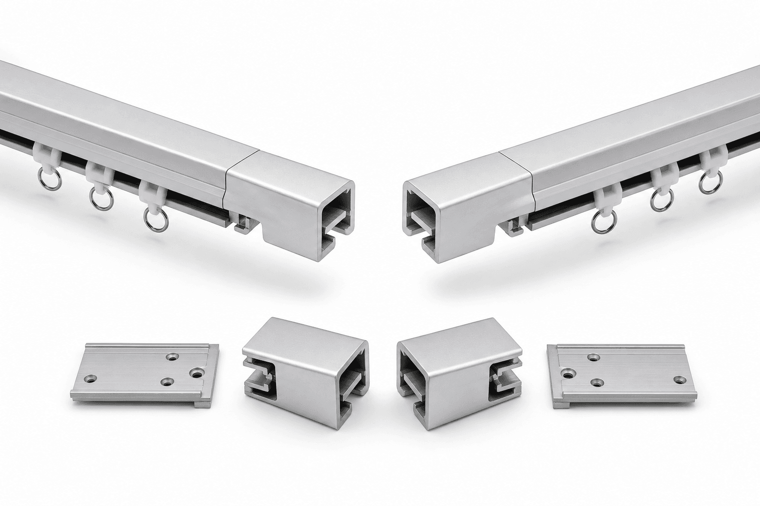 Curtain track connectors for bay windows