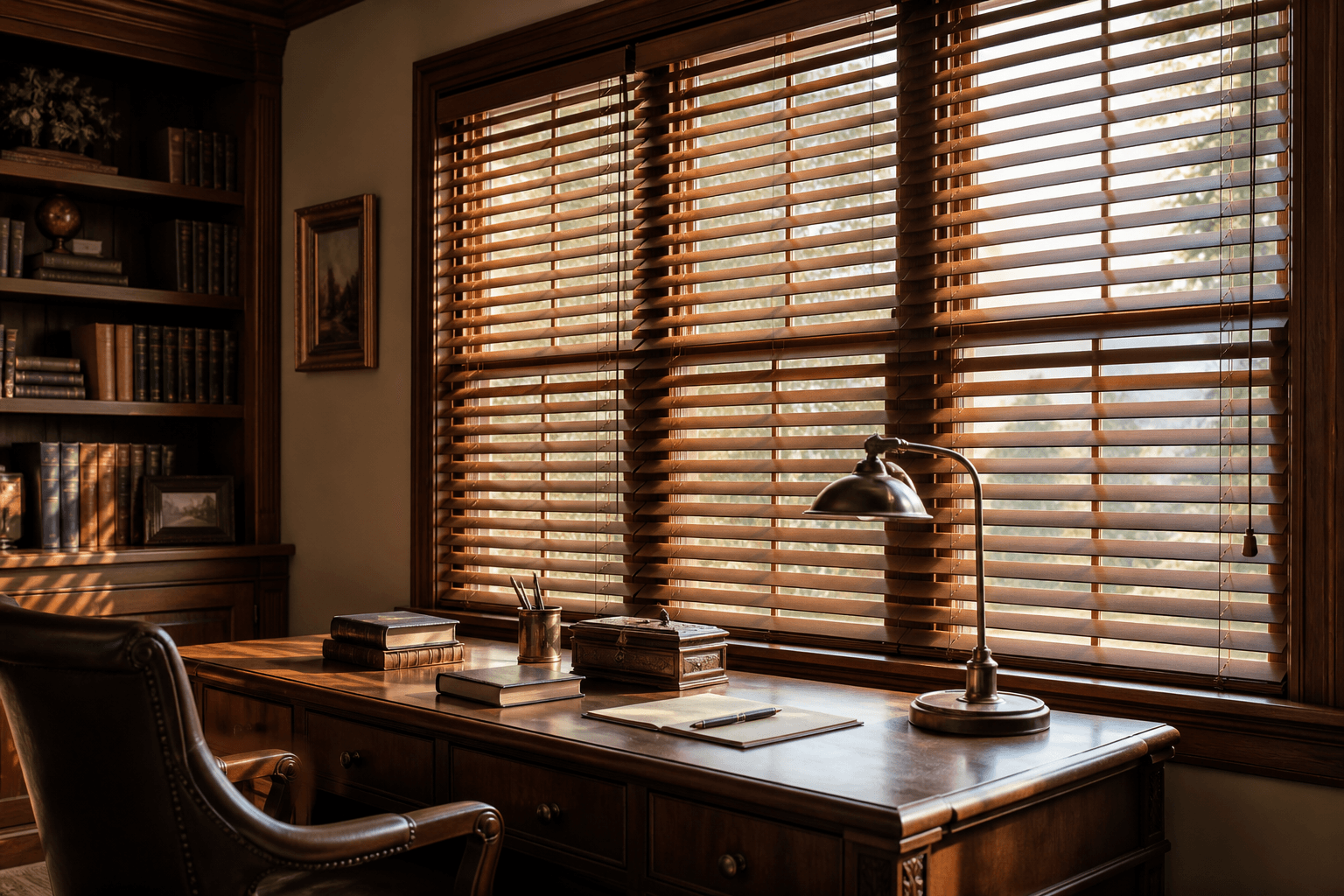 Wooden blinds in a warm interior