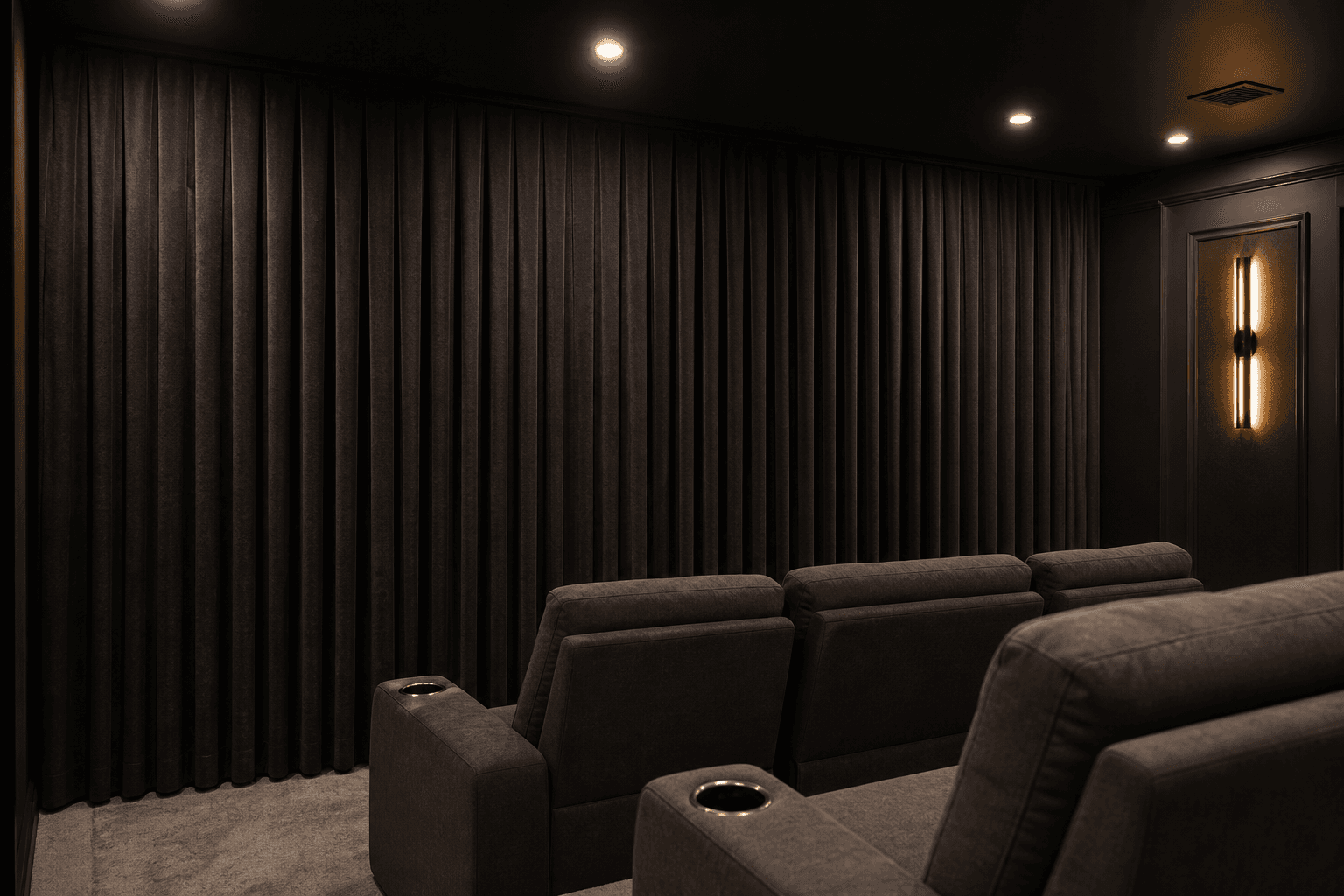 Blackout curtains in a media room