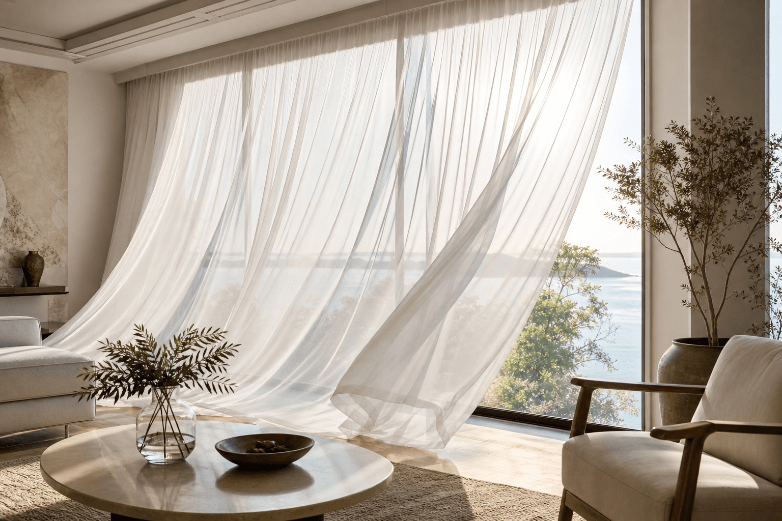 Sheer curtains filtering daylight